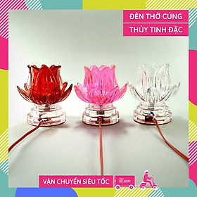 Đèn thờ cúng điện lưu ly chân bông sen nguyên khối đèn thờ led trụ tròn tầng - Cao 12cm