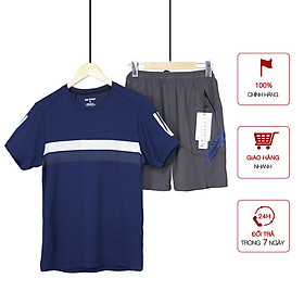 Set Đồ Mặc Nhà Áo Thun Nam Có Cổ Xanh Dương Kết Hợp Quần Short Gió Xám Phong Cách Thời Trang Cao Cấp Big Sport
