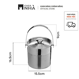 Mua Xô đựng đá bằng thép không gỉ cao cấp có nắp và quai xách SILVERA