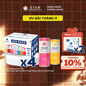 Combo 4 thùng 12 lon mix vị Thức uống lên men Star Kombucha Family Pack (250 ml/lon)