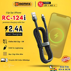 Cáp sạc nhanh 2.4A cho IP Remax RC-124i Đầu bọc cao su chống gẫy gập đầu cáp siêu bền - Hàng Chính Hãng Remax