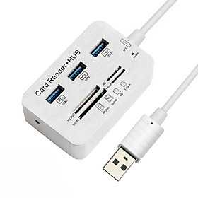 USB Hub 3.0 Type C Hub USB 3.0 Splitter 3 Ports Multiple SD/TF Speed Card Reader Multi-In-1 Memory Card Reader Adapter - White