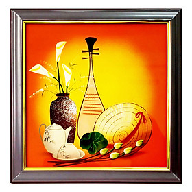 Mua Tranh sơn mài đàn tỳ bà bên hoa thủy vu SM00001 kích thước 40x40cm
