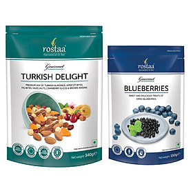 Combo Blueberries 150gr và Turkish Delight 340gr - Rostaa mixed nuts - ngũ cốc hoa quả trái cây sấy khô giảm cân nhập khẩu