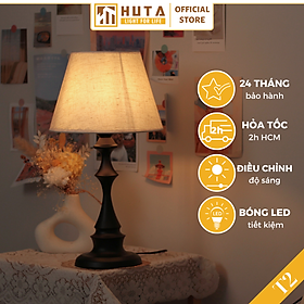 Đèn Ngủ Để Bàn Thép HUTA T2 Cao Cấp Sang Trọng, Decor Trang Trí Phòng Ngủ, Khách Sạn, Điều Chỉnh Độ Sáng, Bóng Led Sáng Vàng Tiết Kiệm Điện - Thân Đen - Chỉ AS Vàng 5W