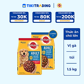 [Bộ 2] Thức Ăn Hạt Cho Chó Trưởng Thành Pedigree Adult 1+ Years Vị Gà, Rau Củ + Bỏ, Rau Củ 1.5kg/Túi