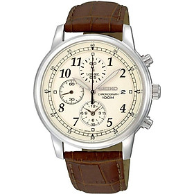 Seiko Men's SNDC31 Classic Stainless Steel Chronograph Watch with Brown Leather Band