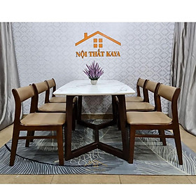 Mua Bộ bàn mặt đá 6 ghế Benla 1m6 chân M  Mặt bàn đá Marble trắng vân mây nhập khẩu từ Malaysia sản xuất theo công nghệ Ý