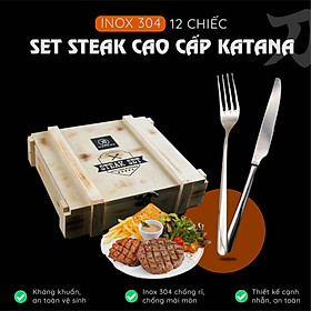 Bộ 12 chiếc dao dĩa KATANA Steak Hộp gỗ cao cấp - KATASTK01