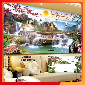 Tranh đính đá phong cảnh lưu thủy sinh tài 160x70cm