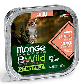 Pate cho mèo MONGE BWILD - Terrine Adult Salmon With Vegetables (vị Cá hồi và rau) 100gr