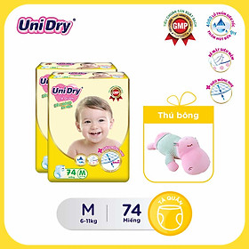 (Tặng 1 thú bông 40cm) Combo 2 tã quần siêu mỏng UniDry Ultra Thin Size M74-L68-XL62-XXL56