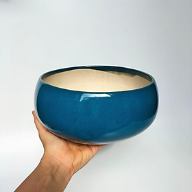 Chậu hạt dẻ lùn màu xanh hoả biến KHÔNG CÓ LỖ trồng sen mini, ang tròn to trồng cây bonsai, cây cảnh đẹp