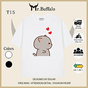Áo thun cặp nam nữ tay lỡ Unisex form rộng có bigsize vải cotton T15T16- Mr.Buffalo - Áo nam Trắng