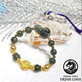 Tỳ hưu nở hậu chiêu tài xanh lá đậm hoa sen vàng bạc 925
