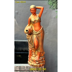 Mua Tượng cô gái đổ nước cao 42cm gốm Bát Tràng màu giả đồng