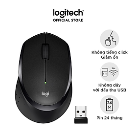 Chuột không dây Logitech M330 Silent Plus giảm ồn 90% - USB 2.4GHz, pin 2 năm, phù hợp người thuận tay phải, PC/ Laptop - Hàng chính hãng - Màu Đen