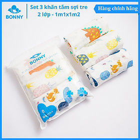 Combo 3 Khăn Tắm Bonny Sợi Tre Siêu Mềm Và Thấm Hút Cho Bé