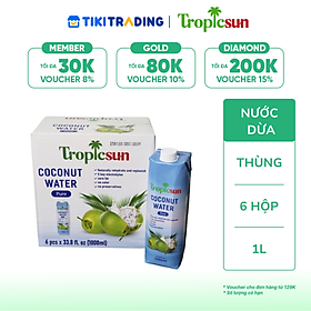 Thùng 6 hộp Nước dừa nguyên chất 100% Tropicsun x 1L