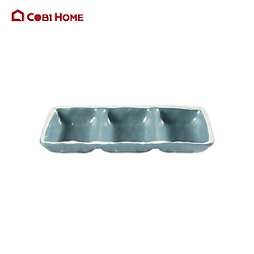 Chén chấm 3 ngăn màu xanh có viền trắng bằng melamine