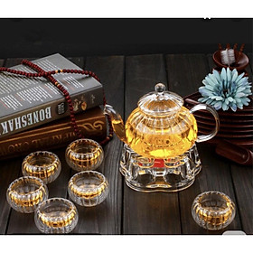 Mua Bộ ấm chén pha trà thủy tinh dáng bí 600ml kèm đế châm nến