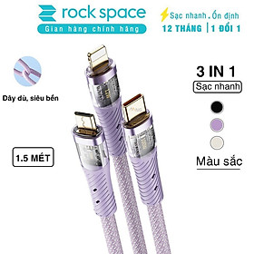 Dây cáp sạc nhanh 3 in 1 Rockspace G20 dây dù, sạc 3 thiết bị cùng lúc - Hàng chính hãng bảo hành 12 tháng