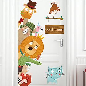 Decal dán tường trang trí phòng ngủ, lớp mầm non- Thú gõ cửa- mã sp LV112
