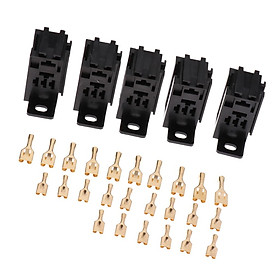 5 Pieces 5Pin 60A PCB Relay Holder Board Mount Socket with Terminals Black