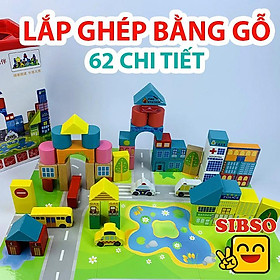 Đồ Chơi Mô Hình Thành Phố Mộng Mơ - Xếp Hình Gỗ 62 Chi Tiết A1114 - SIBSO