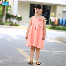 Váy bé gái hai dây đính hoa hồng Haki