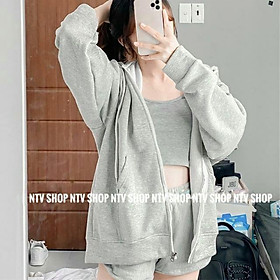 Áo hoodie dây kéo zip màu xám - hoodie zipper xám trơn