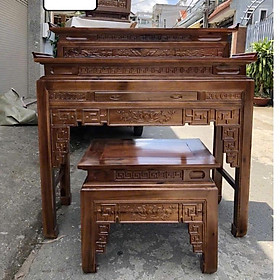 Mua Án gia gỗ 2 tầng  Bàn thờ gia tiên gỗ tràm bông vàng 2 tầng  bàn mẹ bồng con - Án gian + bàn con