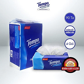 Túi 4 gói Khăn giấy rút Tempo 4 lớp Không mùi ( 90 tờ/gói )