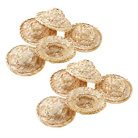 10pcs Miniature Natural Straw Hats Toys for 1:12 Scale Dollhouse Decor