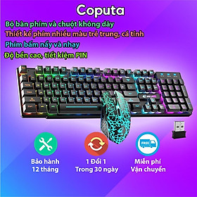 Bộ bàn phím chuột không dây Coputa chuột bàn phím gaming giả cơ chơi game Full LED RGB T3