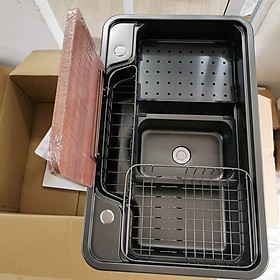 Mua {HÀNG ĐẸP LOẠI 1 Chậu rửa bát 1 hố cỡ lớn kích thước 78X48 kèm phụ kiện đa năng tiện dụng màu đen sang trọng
