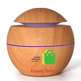 Máy Xông Tinh Dầu Vân Gỗ Hàng Chuẩn Mini Để Bàn Đèn Led Màu Vàng