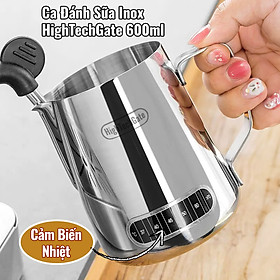 Ca đánh sữa inox HighTechGate 600ml MP60, tạo bọt sữa có cảm biến nhiệt độ, pha chế cà phê, cappuccino, lattee tiện lợi, hàng chính hãng