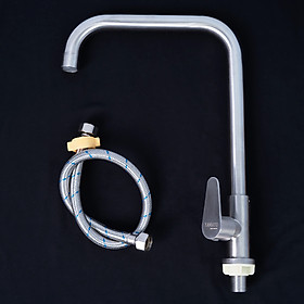 Mua Vòi rửa chén bát lạnh yamato Inox 304 cao cấp cắm chậu (kèm dây cấp Inox 5 tấc) - Ống phi 24