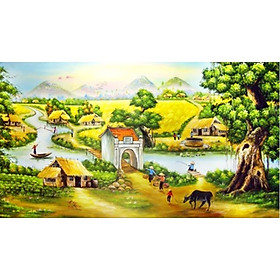 Mua Tranh đính đá toàn bộ Làng quê Việt (90*53cm) chưa đính