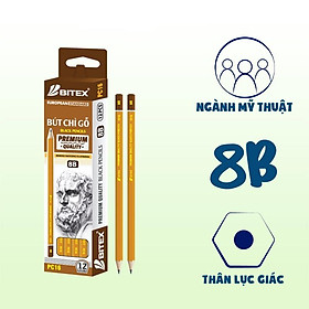 Hộp 12 Bút chì mỹ thuật Bitex 8B Premium PC16