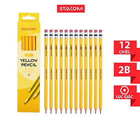 Bút chì gỗ Stacom thân vàng 2B có tẩy PC107