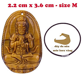 Mặt Phật Đại nhật như lai đá mắt hổ 3.6 cm kèm vòng cổ dây da nâu - mặt dây chuyền size M, Mặt Phật bản mệnh