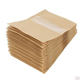 100x Kraft Paper Bags Stand Up Pouch Food  Packaging Window 9x14cm