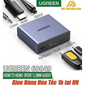 Bộ chia âm thanh hình ảnh HDMI với cổng quang OPTICAL + 3.5mm 4K @ 30Hz Ugreen 60649 CM531 Hàng chính hãng