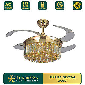 Quạt trần đèn giấu cánh LUXAIRE CRYSTAL sang trọng - 4 cánh nhựa, điều khiển từ xa - Hàng chính hãng