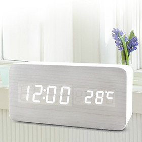 Đồng hồ gỗ để bàn hình khối chữ nhật mặt số hiển thị LED - Đo nhiệt độ phòng - Cảm biến Âm thanh GB-DHG03