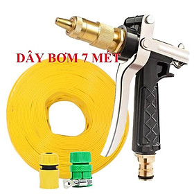 Bộ dây vòi xịt nước rửa xe, tưới cây . tăng áp 3 lần, loại 7m, 10m 206236 đầu đồng,cút,nối vàng+ tặng khăn phượt