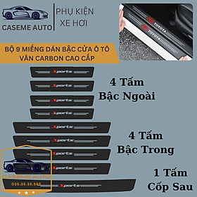 Bộ 9 Miếng Dán Vân Carbon Chống Trầy Xước Bậc Cửa Ô Tô Dành Logo SPORTS - Hàng Chính Hãng