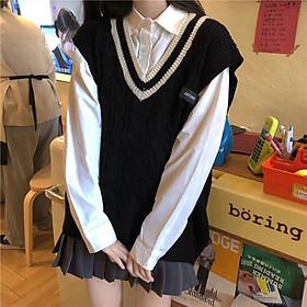 Áo Gile Len Cổ Chữ V Phong Cách Hàn Quốc Mix Cùng Áo Sơ Mi